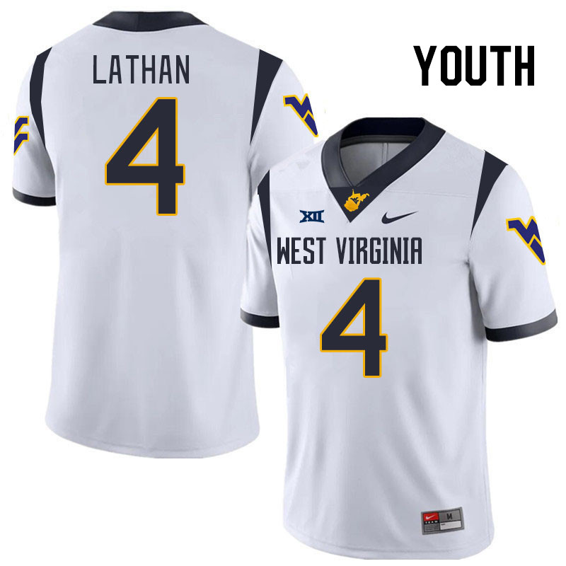 Youth #4 Trey Lathan West Virginia Mountaineers College 2024 New Uniforms Football Jerseys Stitched